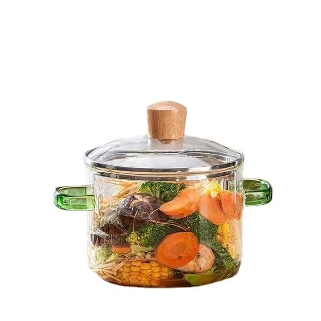 Highly resistant borosilicate glass pot, 1.5 l, suitable for open flame