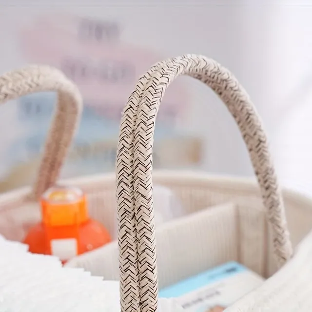 Stylish knitted storage basket for baby diapers in beige