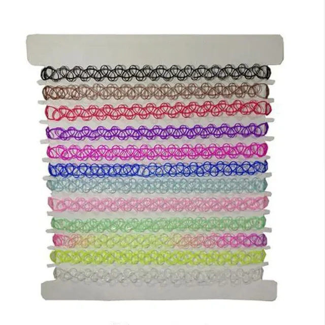 Elastic Retro Choker Necklaces for Girls - 12 pcs