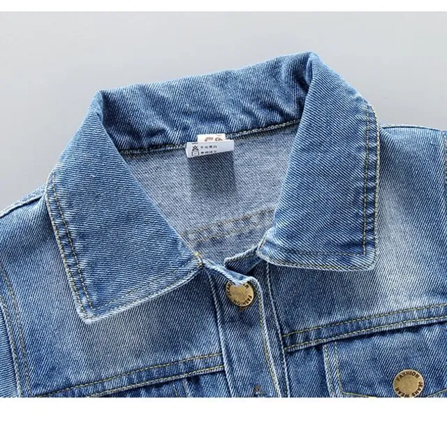 Fashionable children's jean jacket with ripped appearance