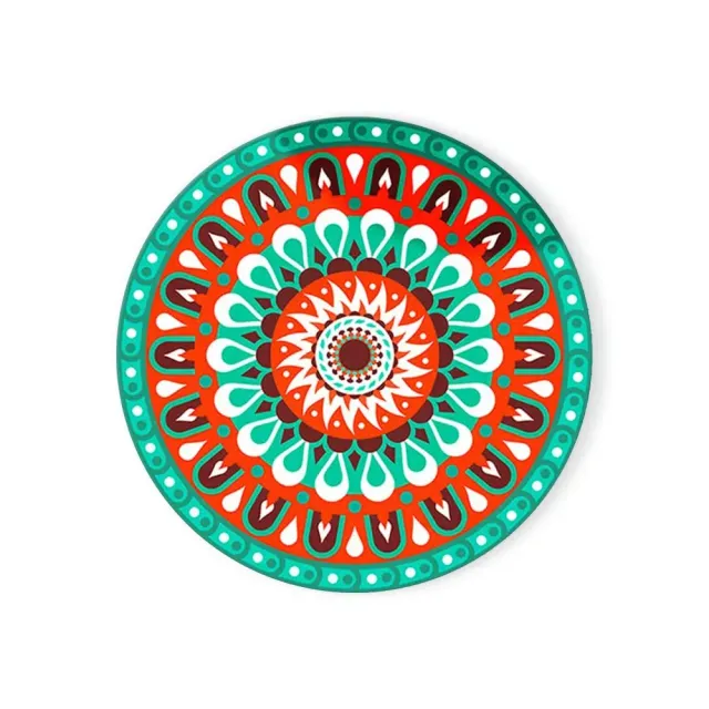 Enamel coaster with mandala pattern and cork base