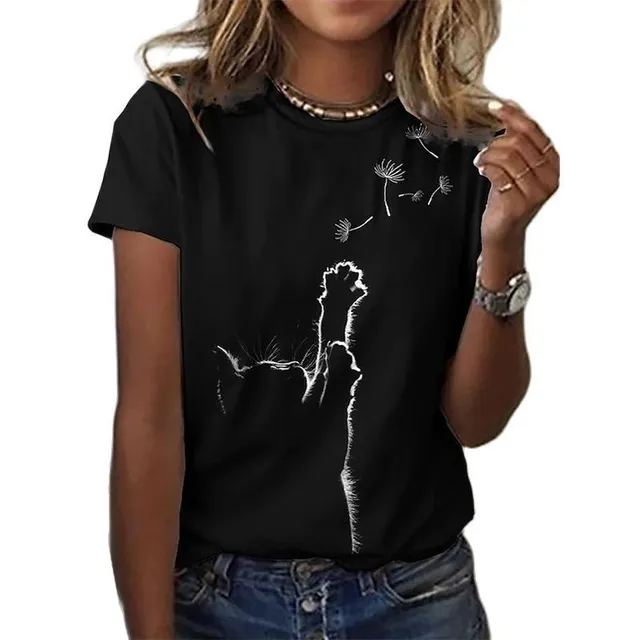 Luxury ladies short sleeve T-shirt made of highly comfortable material with Desmond cat print