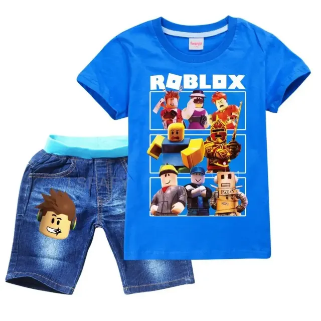 Set of boys' clothes - T-shirt with short sleeves and shorts with prints of favorite characters from the game ROBLOX