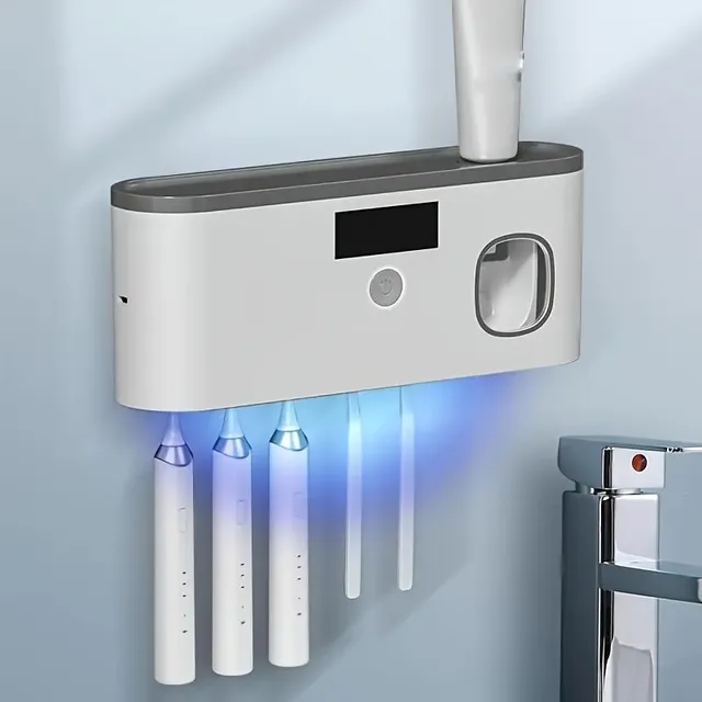 Multifunction stand for toothbrushes with UV disinfectant and dispenser