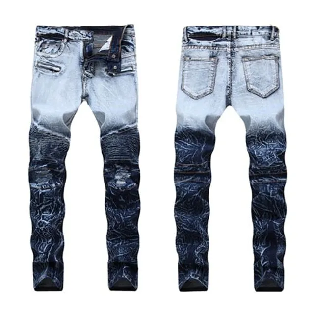 Pánské módní džíny Slim Fit Elastic Ripped Jeans Light blue 1717 31