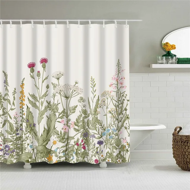 Practical bathroom curtain with flower motif