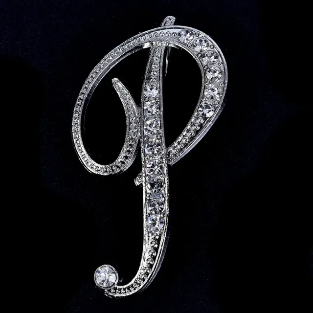 Luxurious women's brooch clip with English letter A-Z made of crystals and rhinestones