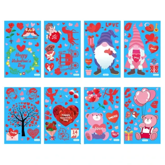 Set of decorative cute stickers for windows with Valentine's motif