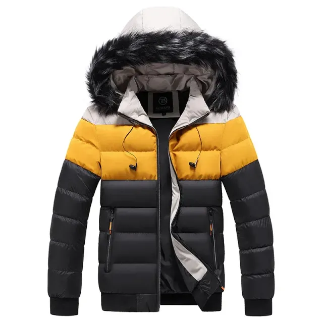 Men's warm winter jacket with fur collar, hood, leisure and long sleeves