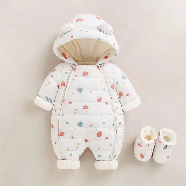 Combinaison automne/hiver pour bébé en coton épais avec capuche et manches longues