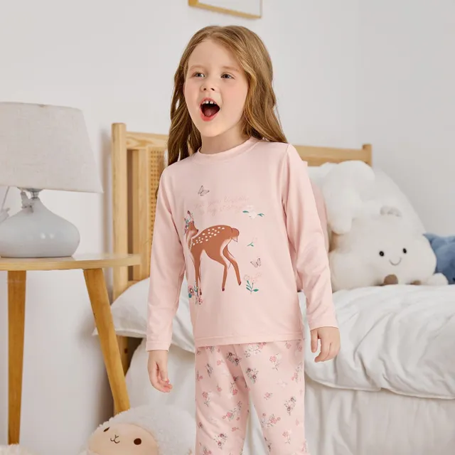 Girl set shirts and leggings for sleeping with cute animal motif