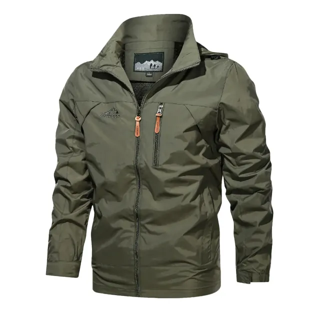 Men's stylish waterproof jacket with pockets, zipper breathable with long sleeve and hood