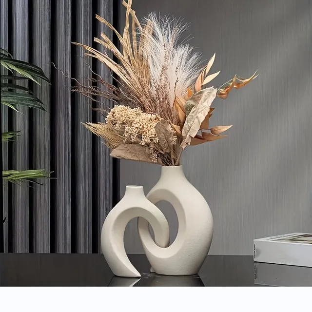 Beautiful Nordic boho vase made of white ceramics - Minimalist piece for stylish home
