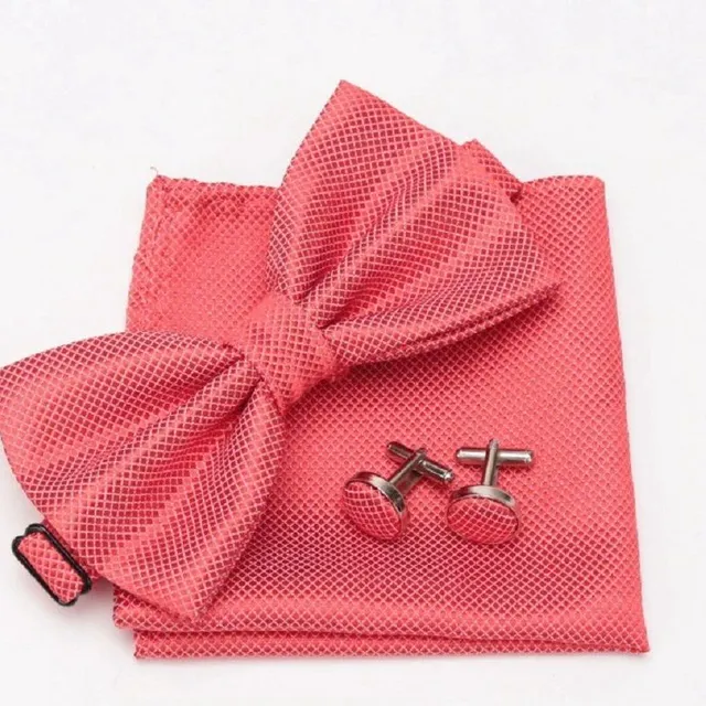 Men's bow tie, handkerchief and cufflinks