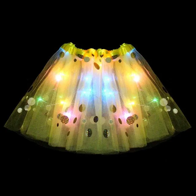 Children's luminous skirt decorated with bow tie pompon-white-skirt