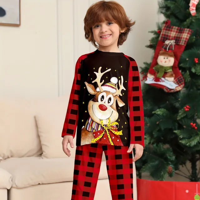 2pcs Children's Pajamas with Elke, Long Sleeve & Cube Pants, Comfortable Pajamas, Children's Clothes at Home, As Gift