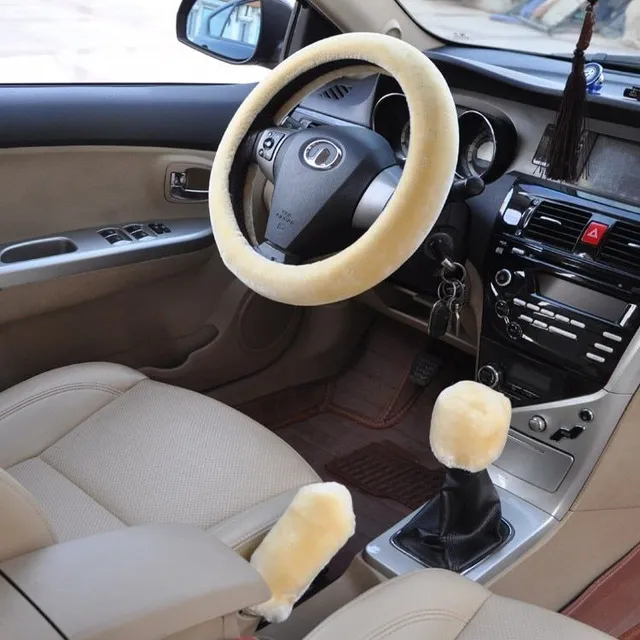 Plush cover for steering wheel, gear lever and handbrake