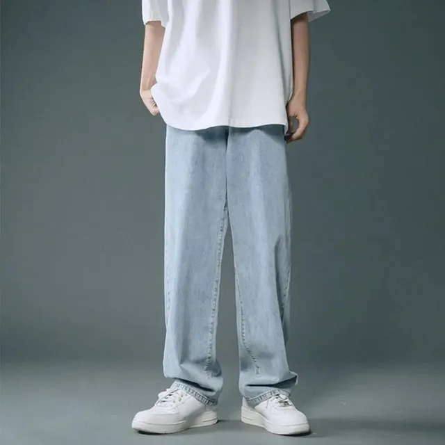 Men's fashionable high waisted wide leg jeans in Korean style