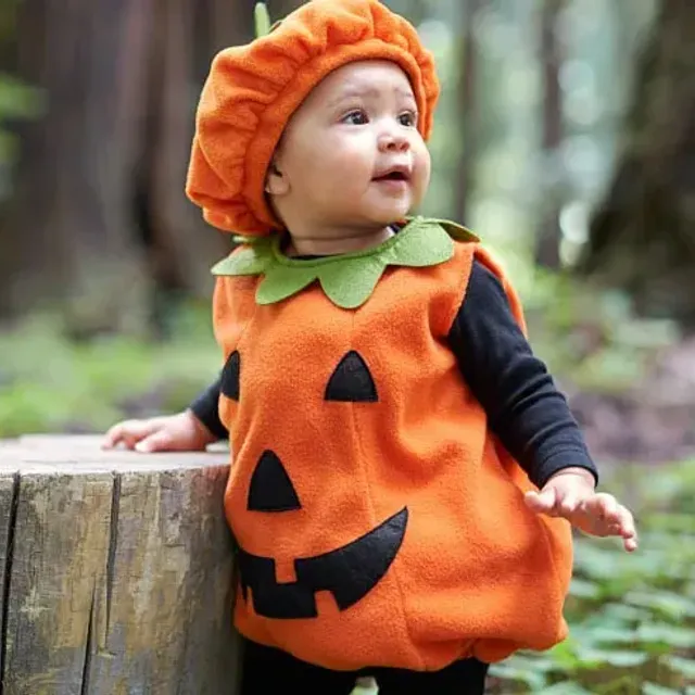 Children's Halloween pumpkin costume with romper and sleeveless hat