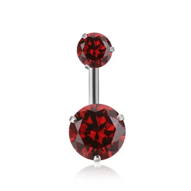 Belly button piercing with two rhinestones - 12 colours