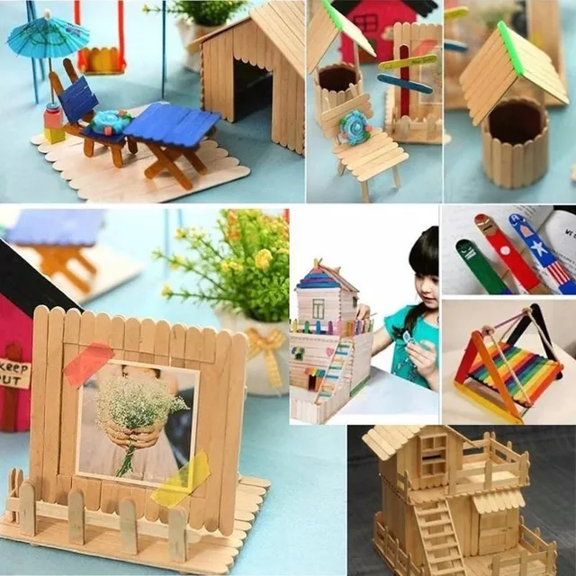 Dětská stavebnice z dřevěných přírodních tyčinek na zmrzlinu