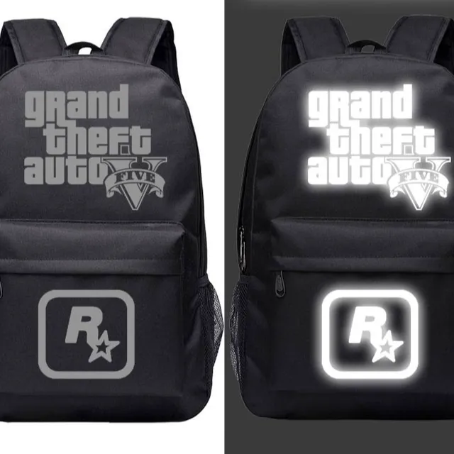Grand Theft Auto 5 canvas backpack for teenagers Black Reflective