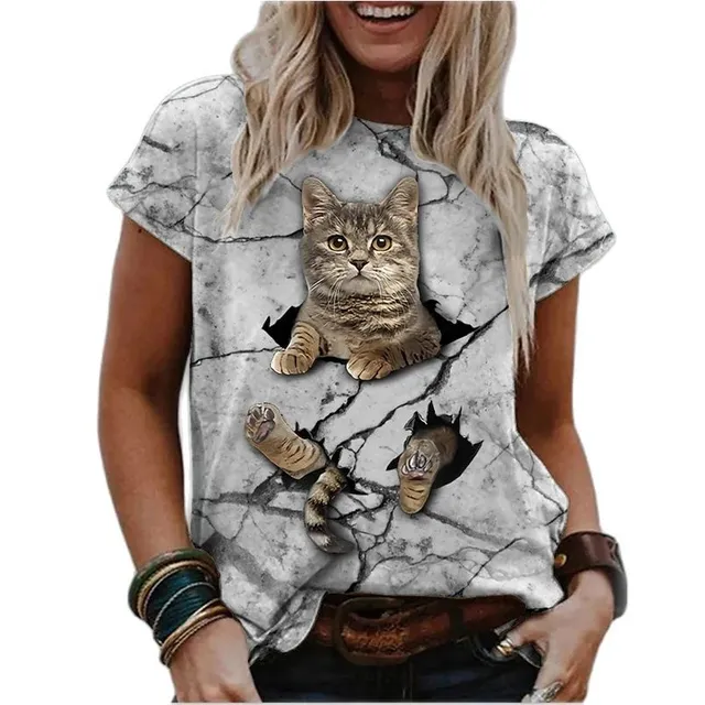 Luxury ladies short sleeve T-shirt made of highly comfortable material with Desmond cat print