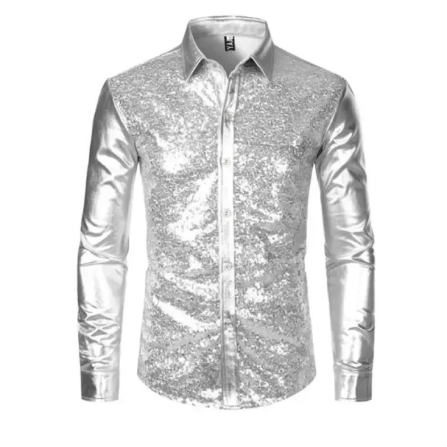 Men's stylish sequin long sleeve shirt