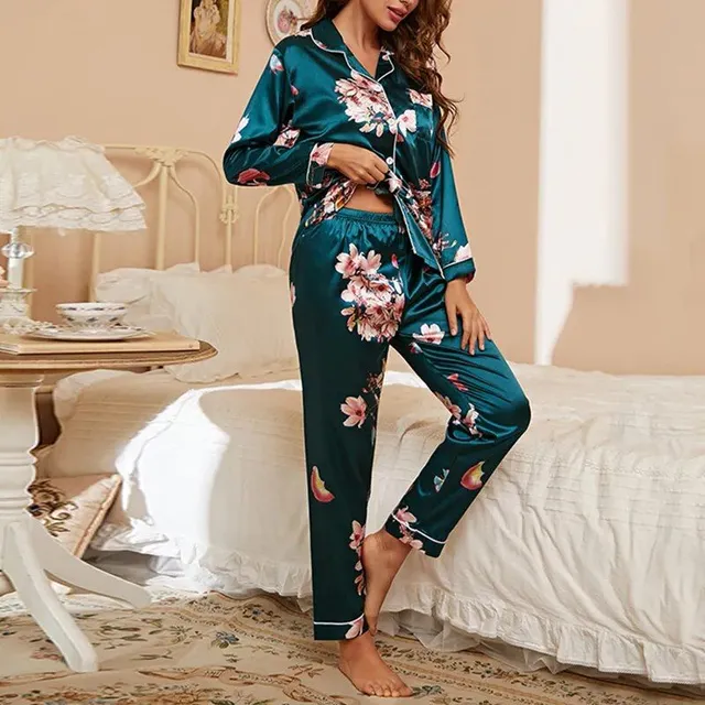 Női Tavasz / Autumn Pajamas of Silk szatén - Hosszú nadrágok és nadrágok
