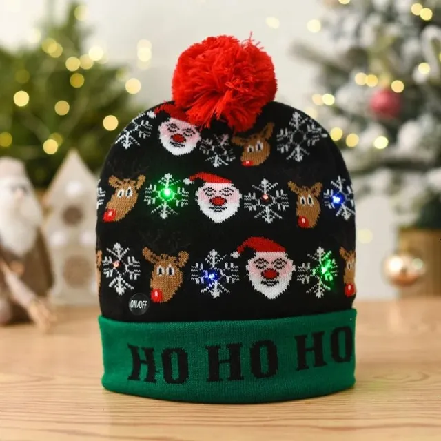 Șapcă luminoasă cu ciucure și motiv de Crăciun
