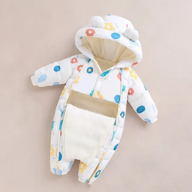 Combinaison automne/hiver pour bébé en coton épais avec capuche et manches longues