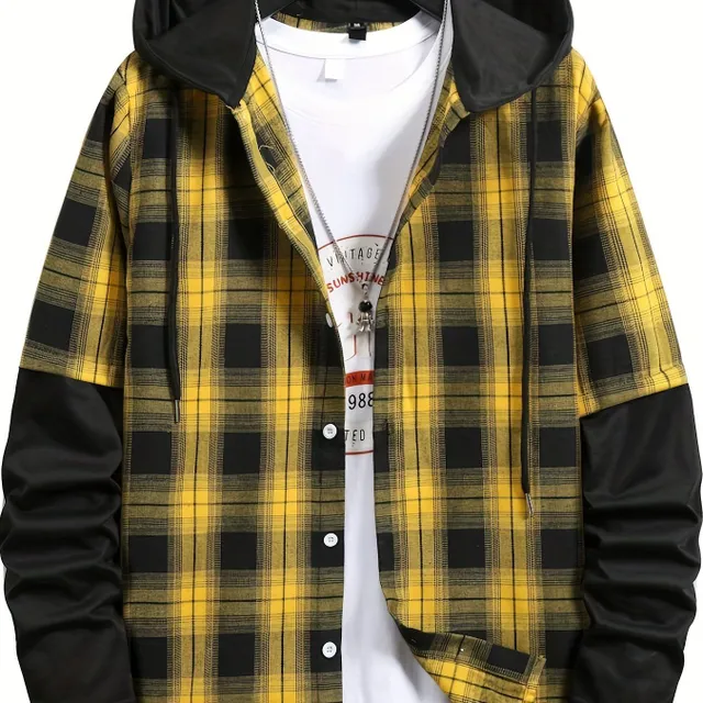 Men's plaid hoodie - black and red, autumn/winter