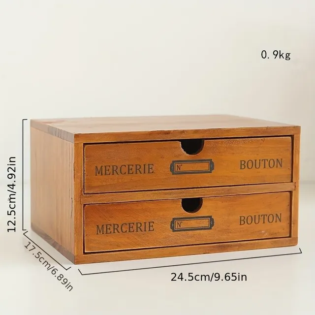 Vintage dřevěný úložný box na stůl či kancelář, 1/2/3 zásuvky, multifunkční organizér, novoroční dárek
