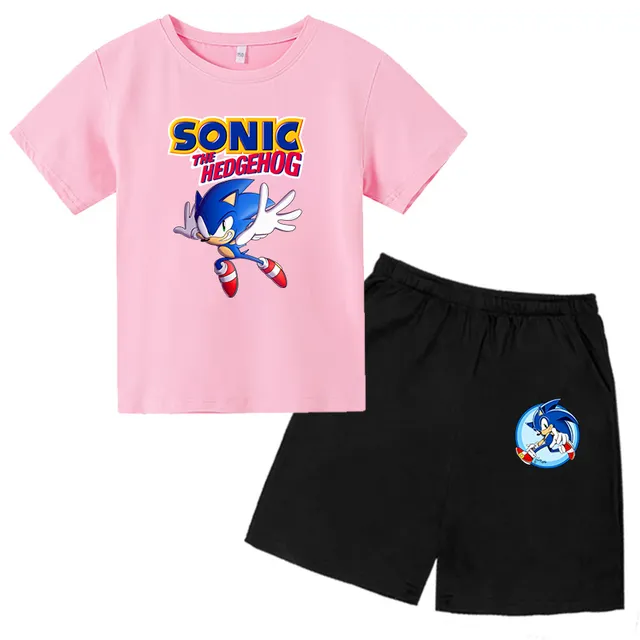 Set sportiv pentru copii cu imprimeu de arici Sonic - șorturi + tricou