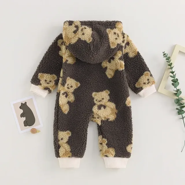 Children's unisex teddy-hot overall with hood and teddy bear in cartoon style for boys and girls in autumn and winter