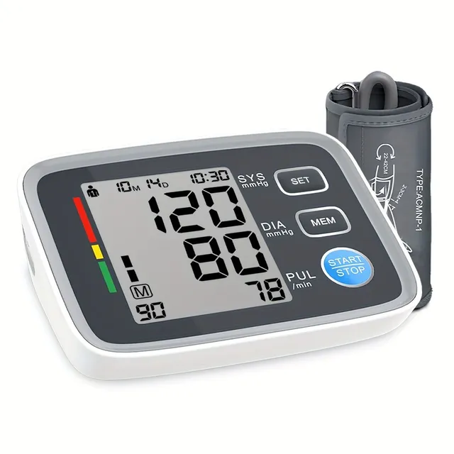 1ks Automatický tlakoměr na paži s digitálním displejem a nastavitelnou manžetou pro domácí použití (Baterie nejsou součástí balení)