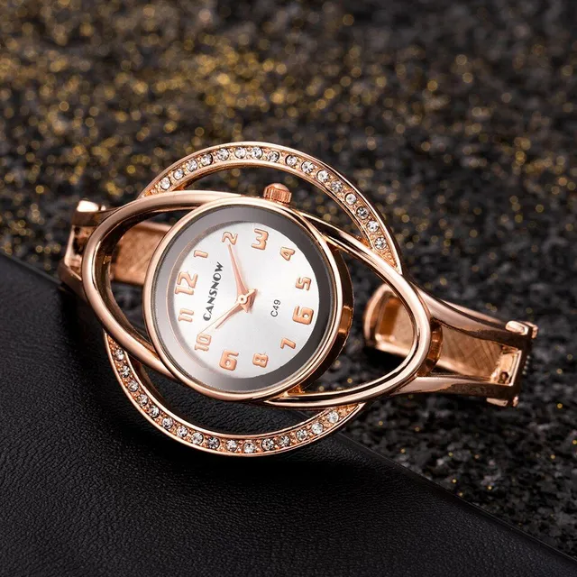 Dámske moderné luxusné dekoratívne naťahovacie hodinky s kamienkovou výzdobou