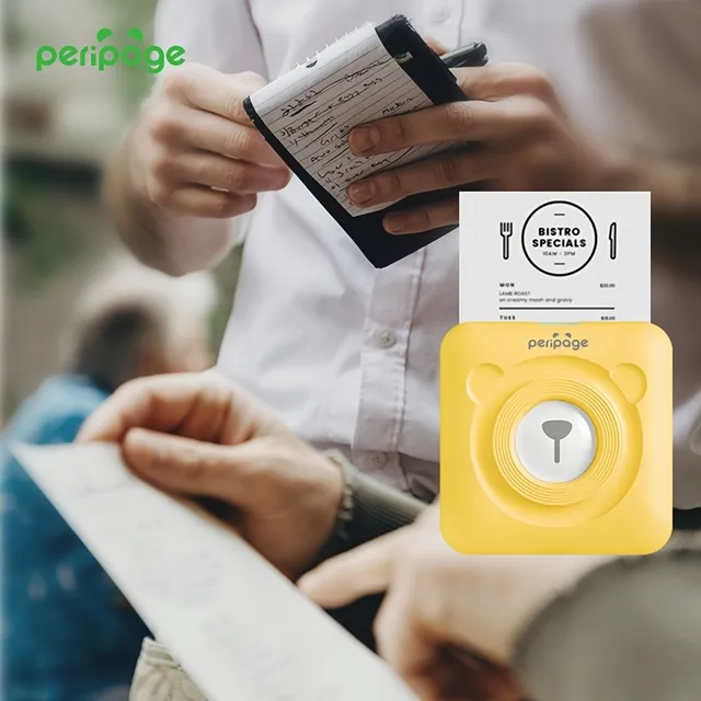 Imprimantă termică de buzunar PeriPage A6 Mini - wireless, pentru etichete, autocolante, notițe și fotografii cu conexiune BT și USB, rezoluție 304 DPI