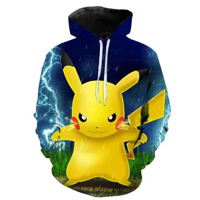 Stylish unisex hoodie with kangaroo and Pokémon Pikachu print