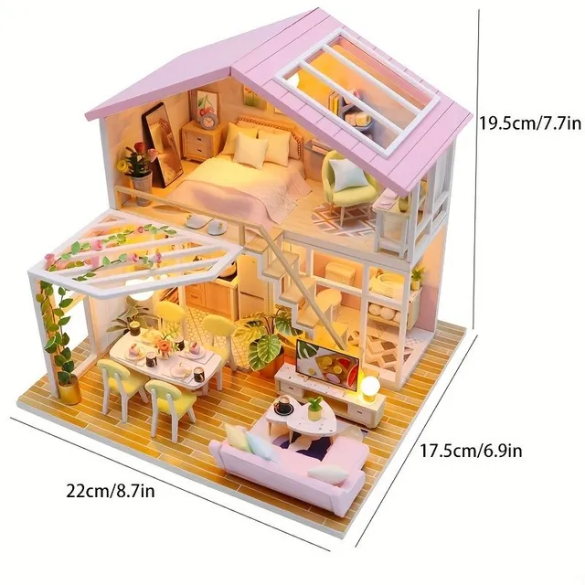 Miniature kit of play house, set Model of building with furniture Doll Miniature house for girls Room Bedroom Home accessories Compilation of 3D three-dimensional puzzle Toys Birthday Handmade gift