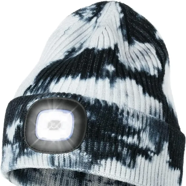 Unisex LED knit cap with USB charging light, head torch, winter knit cap with night light