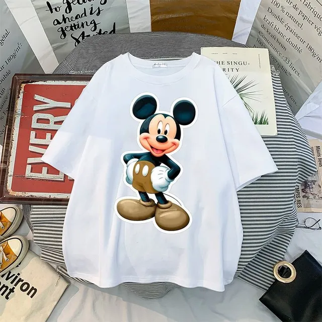 Tricou pentru femei cu mâneci scurte și imprimeu drăguț Minnie