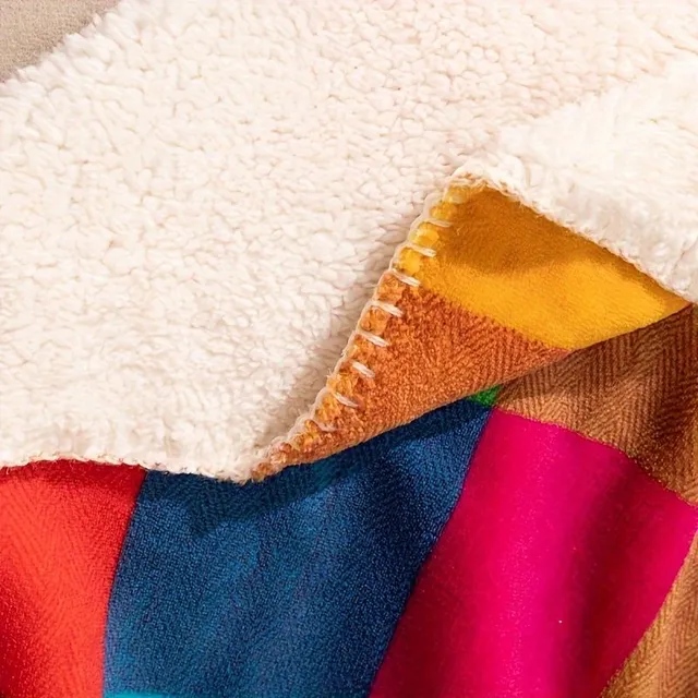 Couverture Sherpa multicolore à motif écossais, 1 pièce, en laine d'agneau bicolore