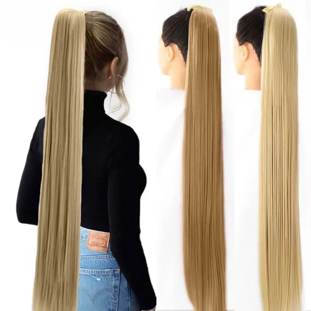 Long synthetic hair with a drawstring for fastening the ponytail - various variations