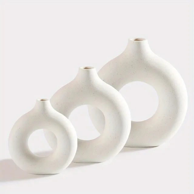 Jedinečná sada 3 keramických váz ve tvaru donutu - Moderní boho dekorace