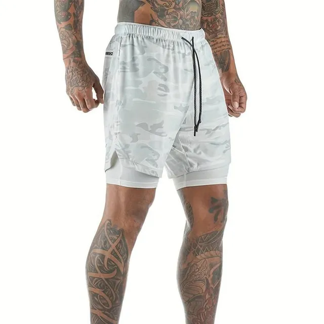 2v1 sports shorts with camouflage pattern and breathable lining