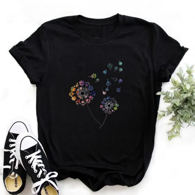 Women's Fashion T-shirt in various colors and with different patterns T211G-black XL