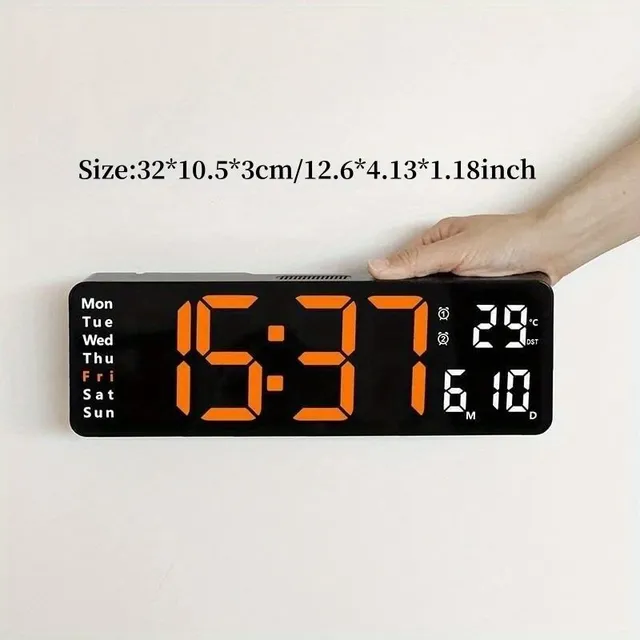 Modern Wall clock with remote control, large digital display, temperature and data display - for stylish home