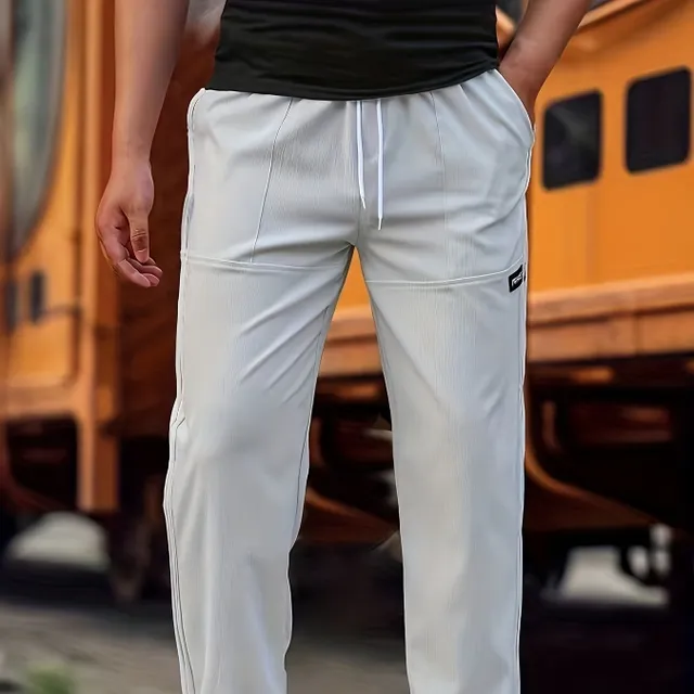 Men's comfortable sweatpants with pockets, straight cut, drawstring, suitable for spring and autumn