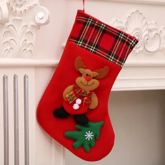 1 pc Christmas stocking with print Snowman, Santa Claus, Elka or Bear Style eight 29